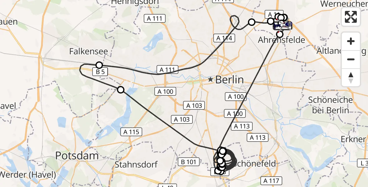 Flugroute Polizeihubschrauber Ahrensfelde Hubschrauberlandeplatz - Ahrensfelde Hubschrauberlandeplatz, 29 Juli 2026, 23:57