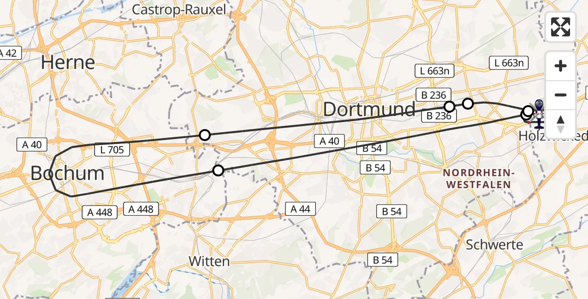 Flugroute Polizeihubschrauber Dortmund Flughafen - Dortmund Flughafen, 30 Juli 2026, 00:36