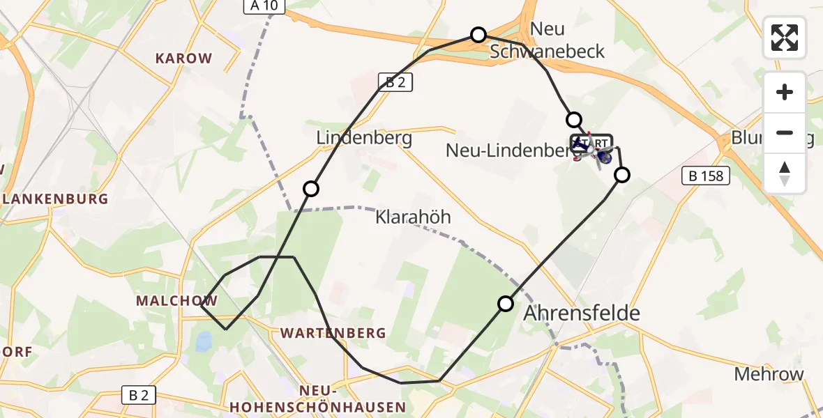 Flugroute Polizeihubschrauber Ahrensfelde Hubschrauberlandeplatz - Ahrensfelde Hubschrauberlandeplatz, 30 Juli 2026, 02:04