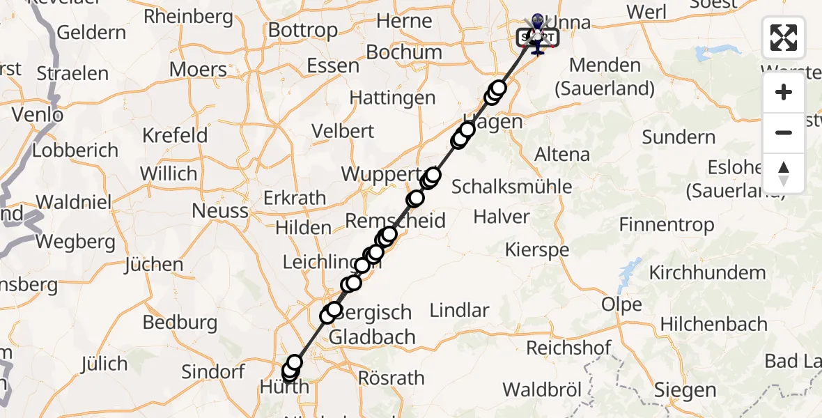 Flugroute Polizeihubschrauber Dortmund Flughafen - Dortmund Flughafen, 30 Juli 2026, 02:11