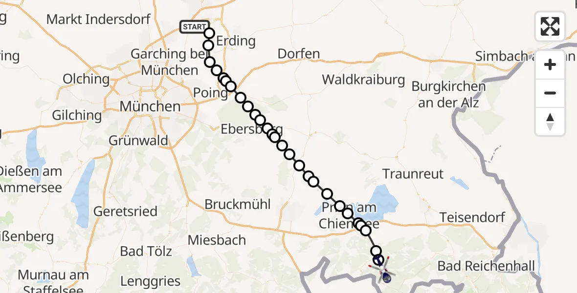 Flugroute Polizeihubschrauber München Flughafen - Unterwössen, 30 Juli 2026, 04:17