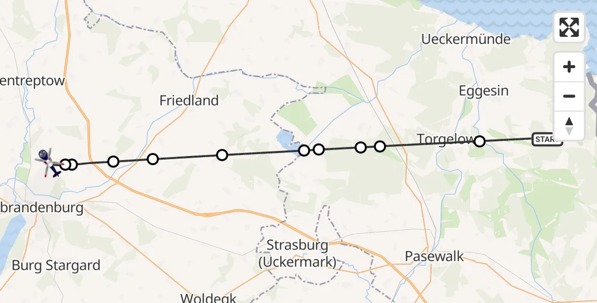 Flugroute Polizeihubschrauber Eggesin - Neubrandenburg Trollenhagen Flughafen, 30 Juli 2026, 04:25