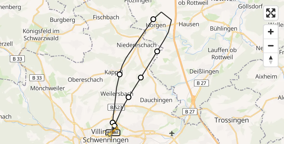 Flugroute Ambulanzhubschrauber DRF Air Rescue Station Villingen-Schwenningen Hubschrauberlandeplatz (Christoph 11) - DRF Air Rescue Station Villingen-Schwenningen Hubschrauberlandeplatz (Christoph 11), 30 Juli 2026, 04:41