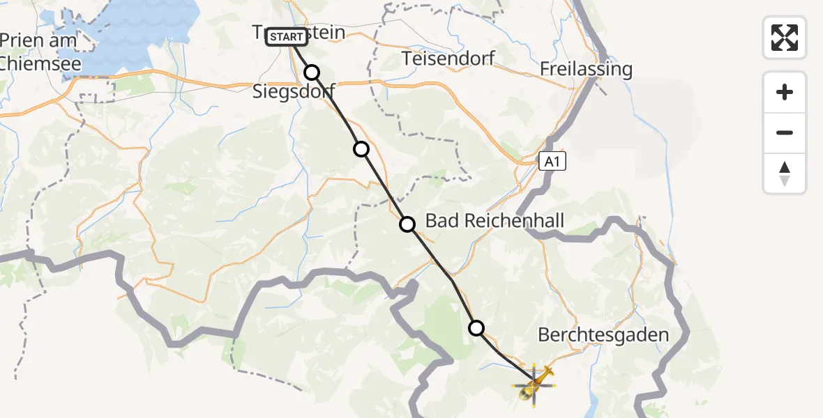 Flugroute Rettungshubschrauber Traunstein - Ramsau b.Berchtesgaden, 30 Juli 2026, 05:26