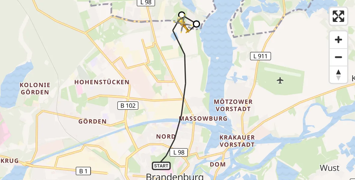Flugroute Rettungshubschrauber Brandenburg an der Havel - Brandenburg an der Havel, 30 Juli 2026, 05:48