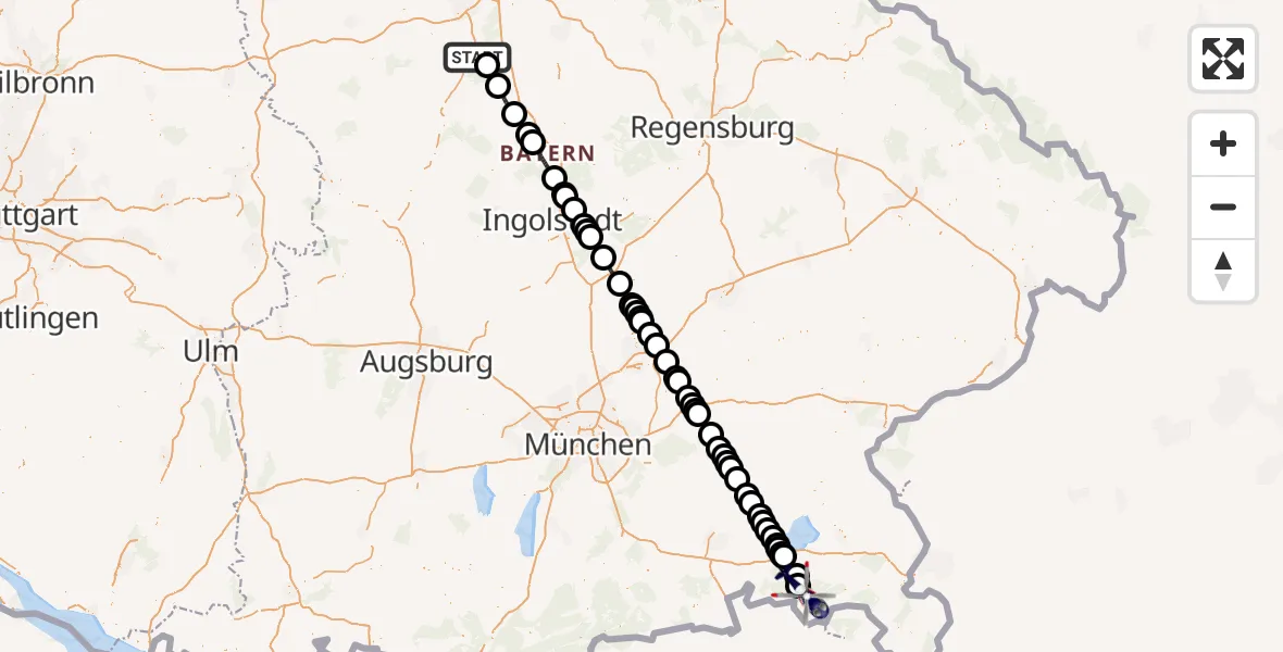 Flugroute Polizeihubschrauber Roth - Unterwössen, 30 Juli 2026, 05:57