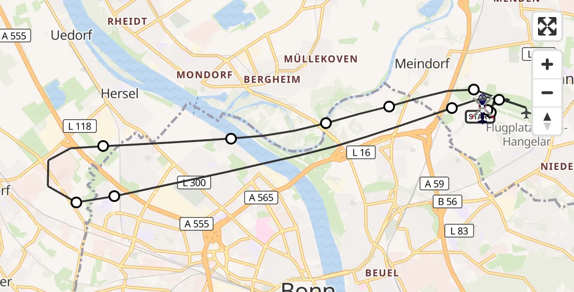 Flugroute Polizeihubschrauber Sankt Augustin - Sankt Augustin, 30 Juli 2026, 05:58