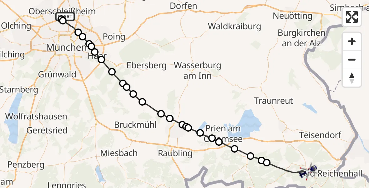 Flugroute Polizeihubschrauber Oberschleissheim Hubschrauberlandeplatz - Schneizlreuth, 30 Juli 2026, 06:07