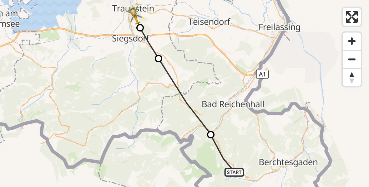 Flugroute Rettungshubschrauber Ramsau b.Berchtesgaden - Traunstein, 30 Juli 2026, 06:24