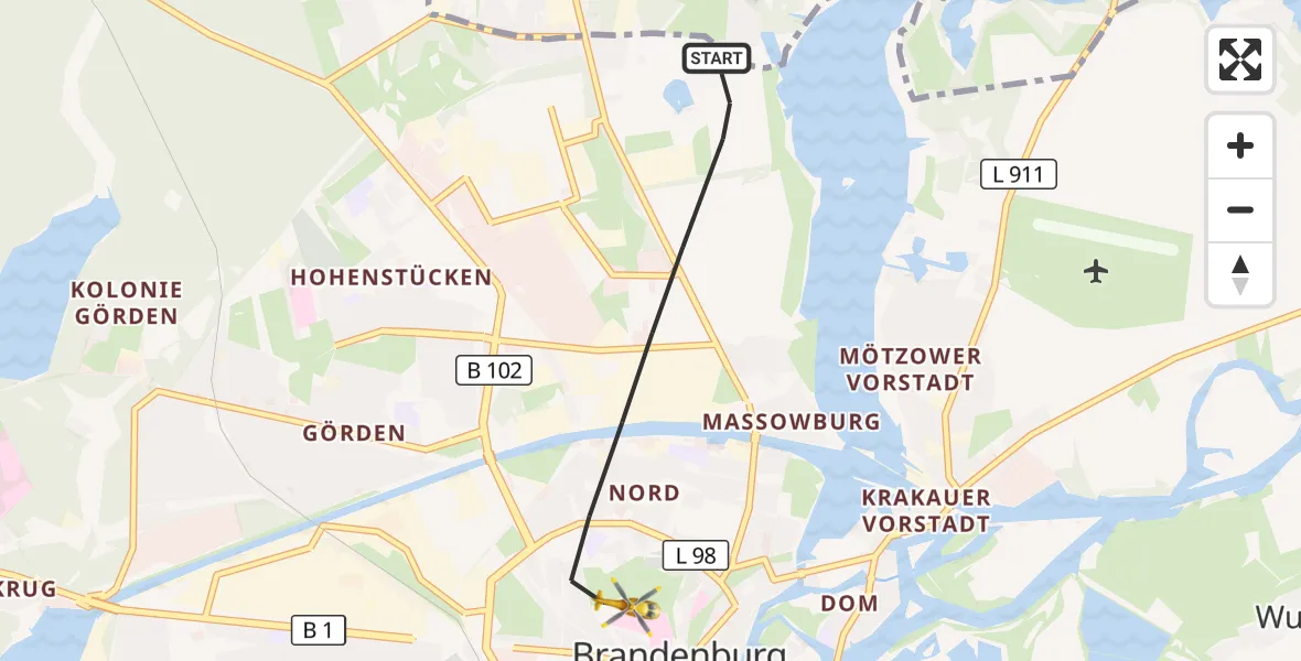 Flugroute Rettungshubschrauber Brandenburg an der Havel - Brandenburg an der Havel, 30 Juli 2026, 06:26