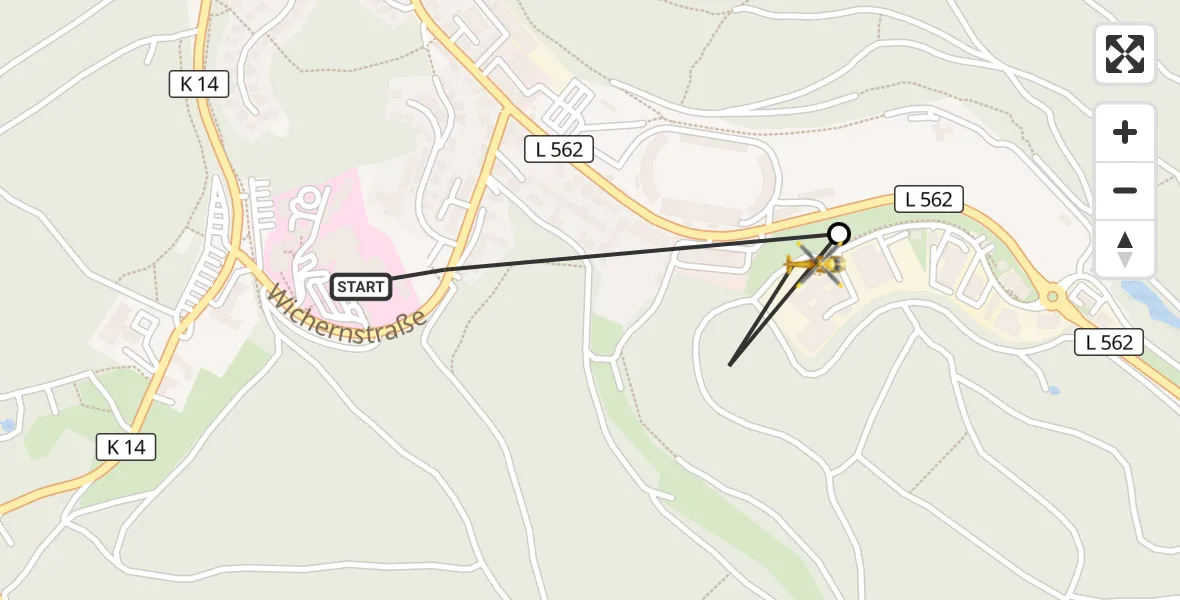 Flugroute Rettungshubschrauber Evangelisches Jung-Stilling Hospital - Siegen, 30 Juli 2026, 06:39