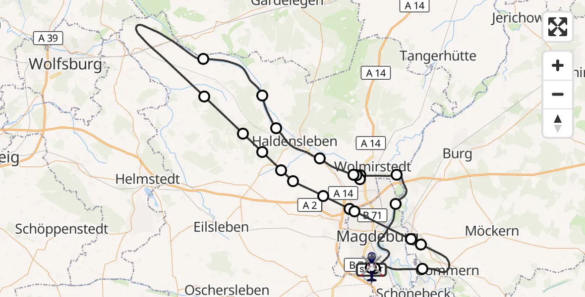Flugroute Polizeihubschrauber Magdeburg City Flugplatz - Magdeburg City Flugplatz, 30 Juli 2026, 07:07