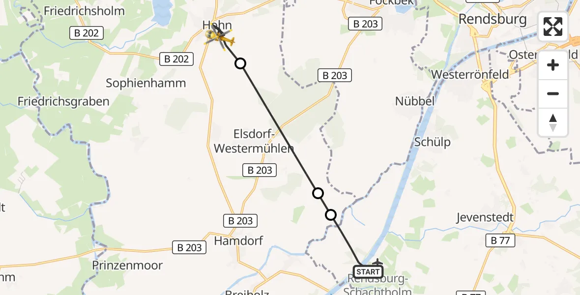 Flugroute Ambulanzhubschrauber Hörsten - Hohn, 30 Juli 2026, 07:19