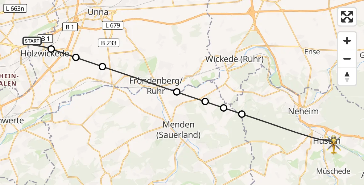 Flugroute Rettungshubschrauber Dortmund Flughafen - Arnsberg, 30 Juli 2026, 07:19