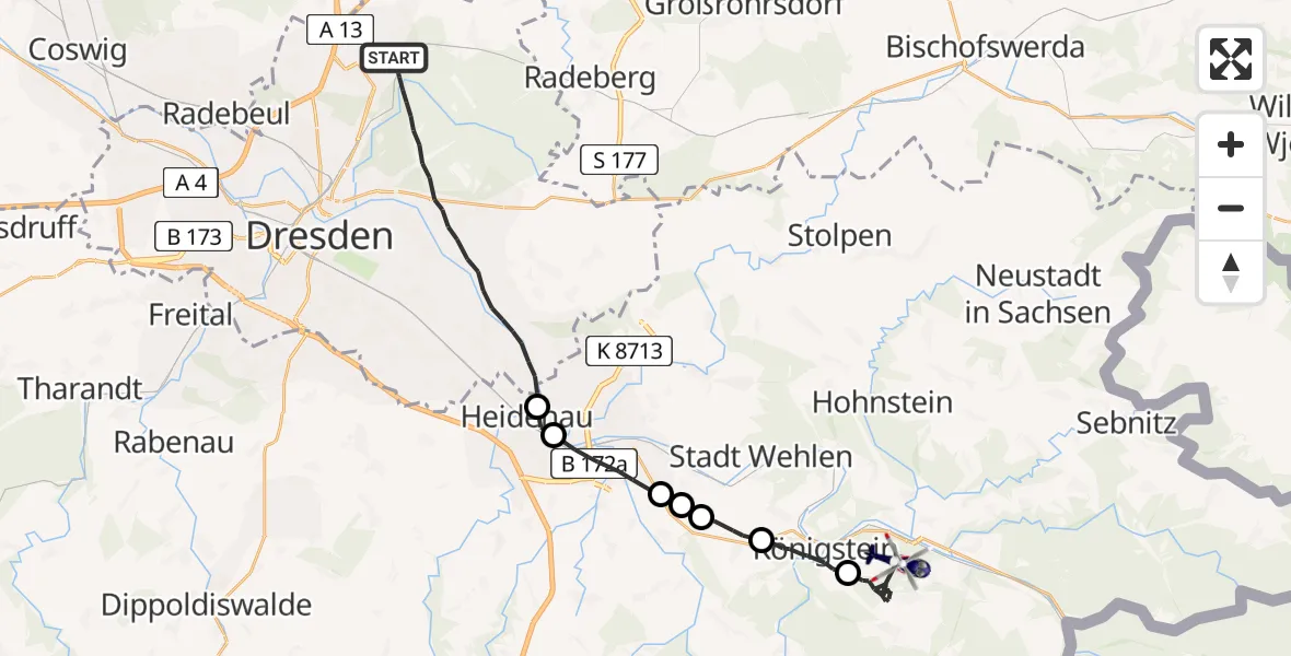 Flugroute Polizeihubschrauber Dresden - Gohrisch, 30 Juli 2026, 07:20