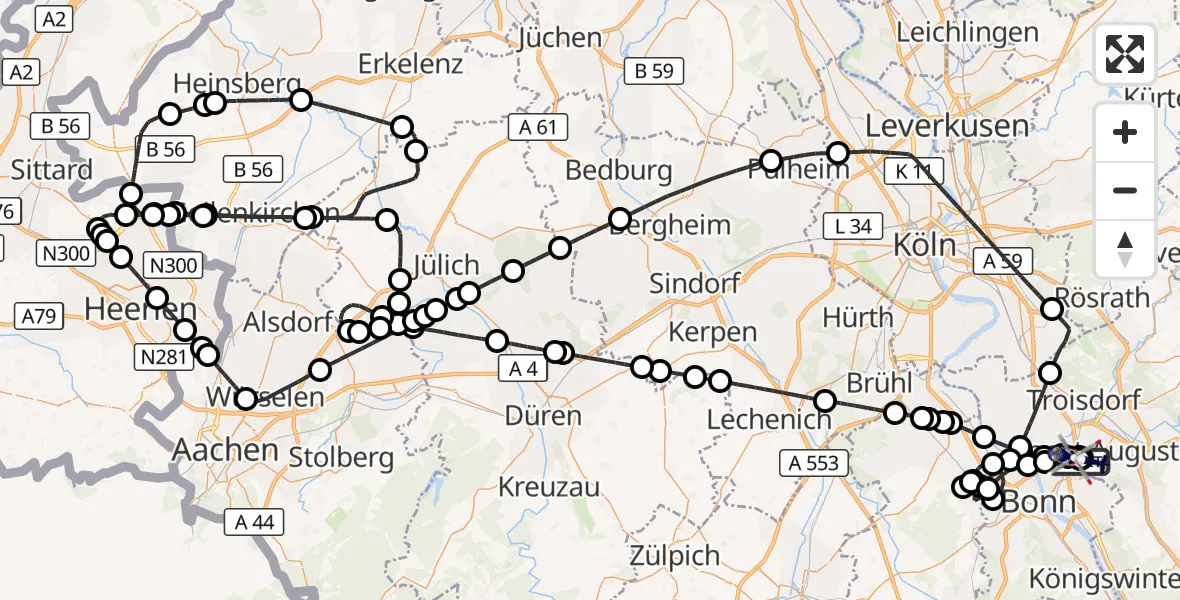 Flugroute Polizeihubschrauber Sankt Augustin - Sankt Augustin, 30 Juli 2026, 07:20