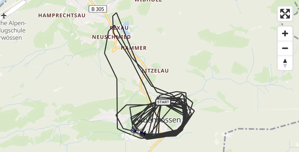 Flugroute Polizeihubschrauber Unterwössen - Unterwössen, 30 Juli 2026, 07:25