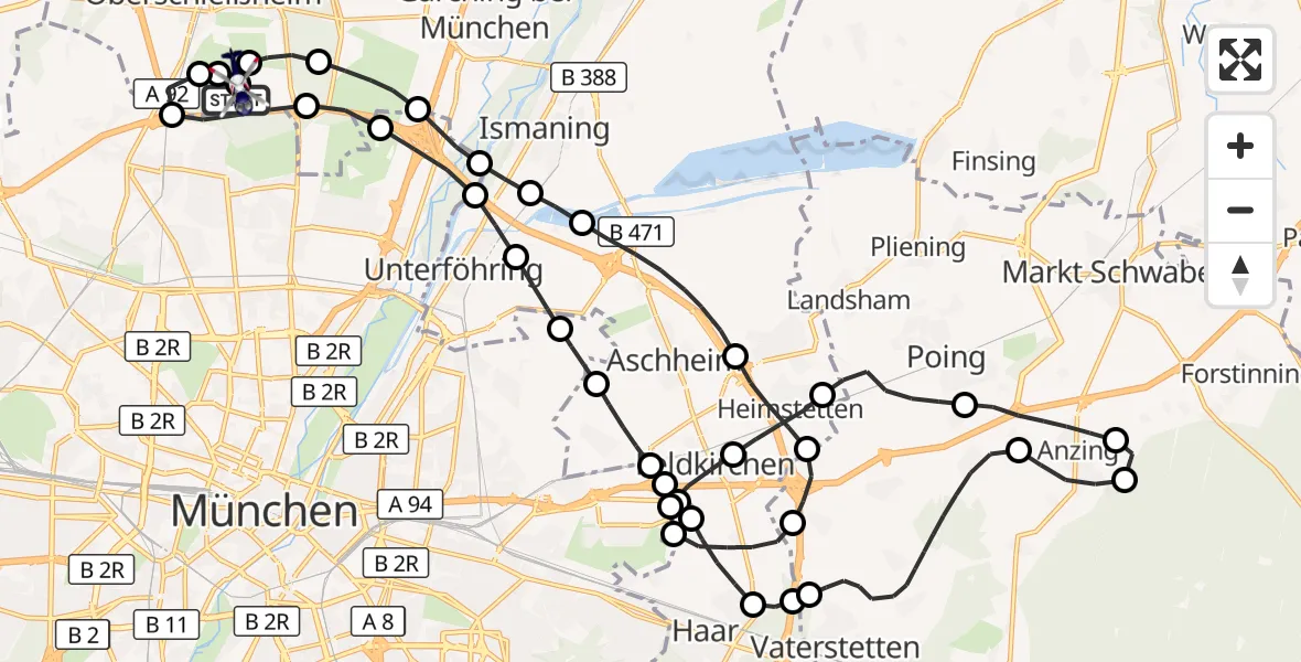 Flugroute Polizeihubschrauber Oberschleißheim - Oberschleissheim Hubschrauberlandeplatz, 30 Juli 2026, 07:30