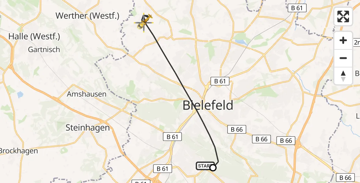 Flugroute Rettungshubschrauber Luftrettungszentrum Bielefeld - Bielefeld, 30 Juli 2026, 07:32