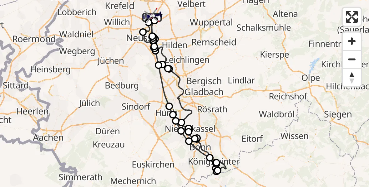 Flugroute Polizeihubschrauber Düsseldorf Flughafen - Düsseldorf Flughafen, 30 Juli 2026, 07:34