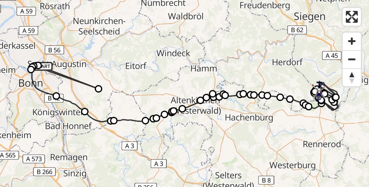 Flugroute Polizeihubschrauber Sankt Augustin - Burbach, 30 Juli 2026, 07:37