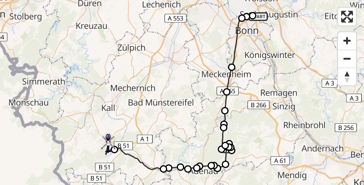 Flugroute Polizeihubschrauber Sankt Augustin - Hellenthal, 30 Juli 2026, 07:52