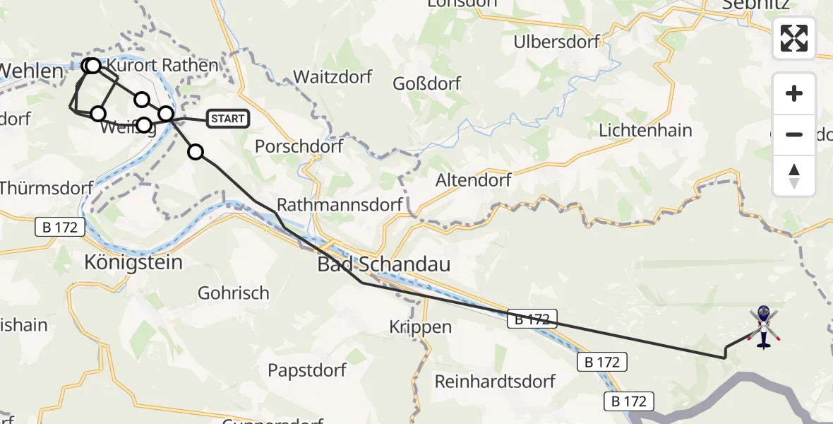Flugroute Polizeihubschrauber Bad Schandau - Bad Schandau, 30 Juli 2026, 07:55