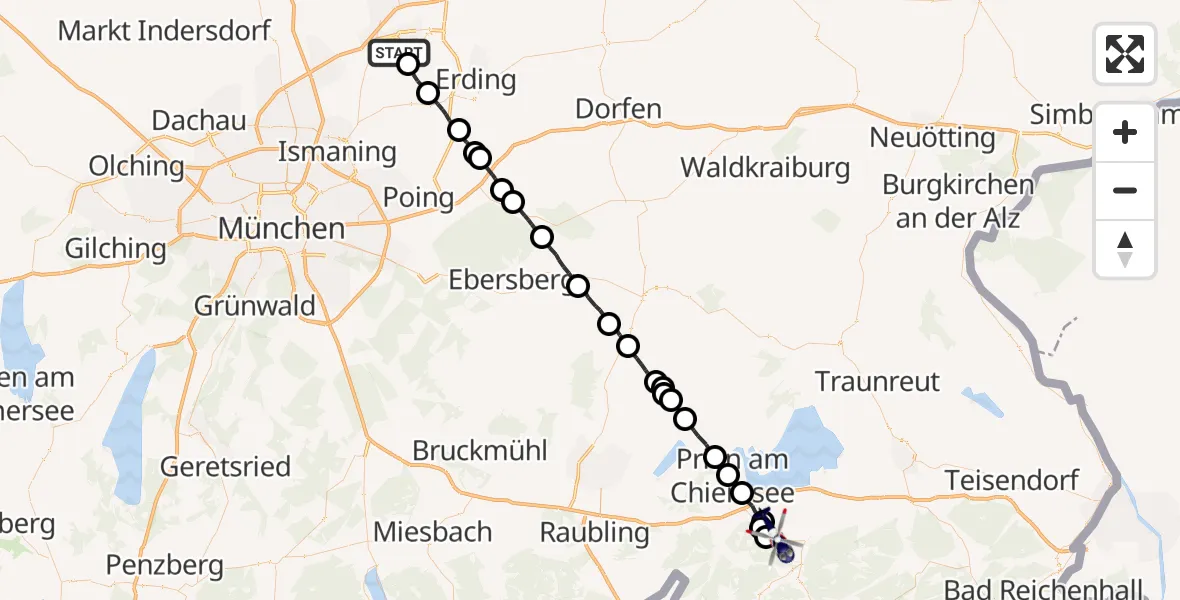 Flugroute Polizeihubschrauber München Flughafen - Grassau, 30 Juli 2026, 08:00