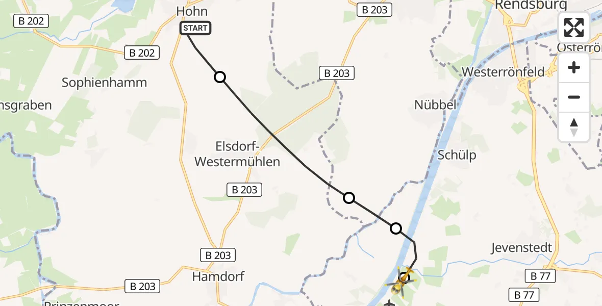 Flugroute Ambulanzhubschrauber Hohn - Hörsten, 30 Juli 2026, 08:01