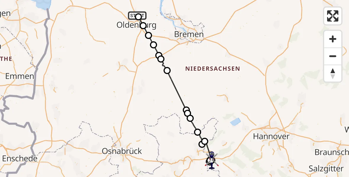 Flugroute Polizeihubschrauber Rastede - Rinteln, 30 Juli 2026, 08:03
