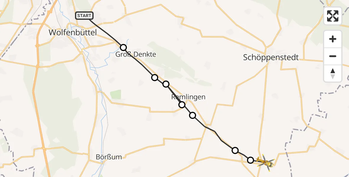 Flugroute Rettungshubschrauber Wolfenbüttel - Winnigstedt, 30 Juli 2026, 08:10
