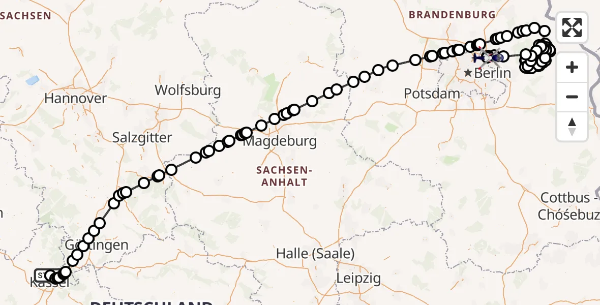 Flugroute Polizeihubschrauber Fuldatal Bundespolizei Hubschrauberlandeplatz - Ahrensfelde Hubschrauberlandeplatz, 30 Juli 2026, 08:11