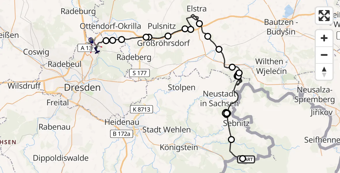 Flugroute Polizeihubschrauber Sebnitz - Dresden, 30 Juli 2026, 08:11