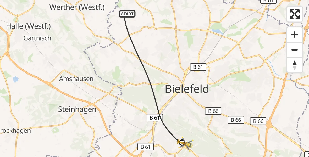 Flugroute Rettungshubschrauber Bielefeld - Luftrettungszentrum Bielefeld, 30 Juli 2026, 08:13