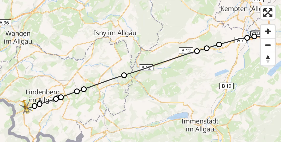Flugroute Rettungshubschrauber Kempten-Durach Flugplatz - Scheidegg, 30 Juli 2026, 08:13