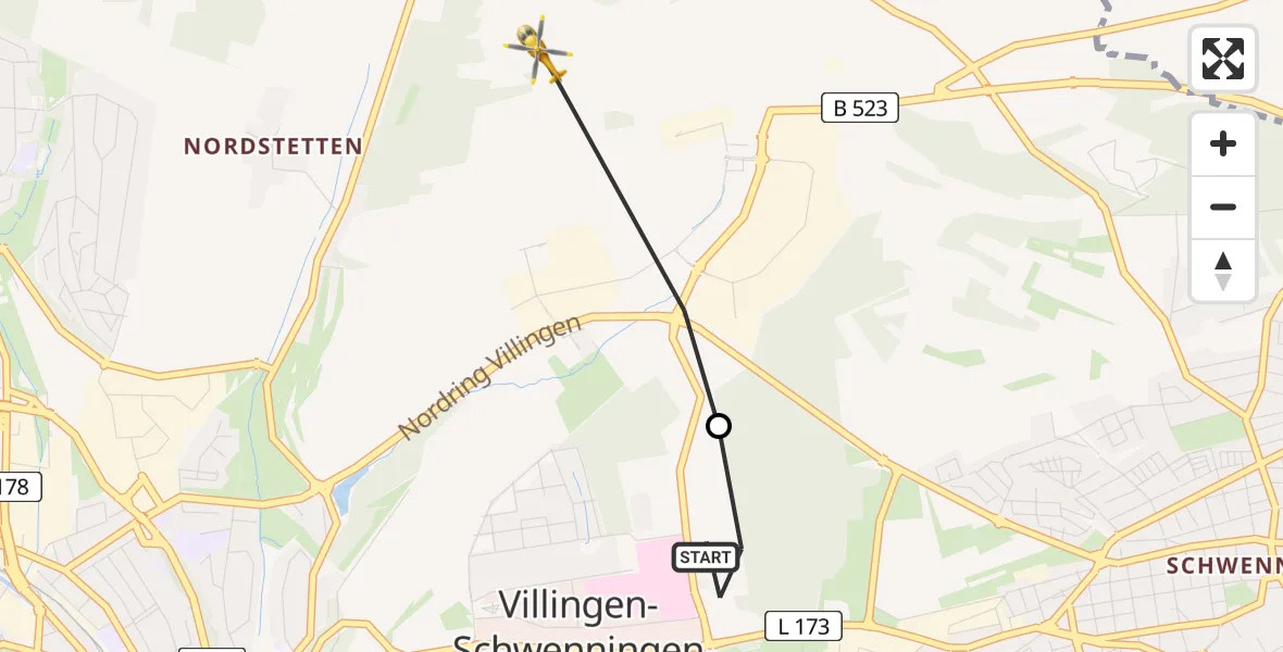 Flugroute Ambulanzhubschrauber DRF Air Rescue Station Villingen-Schwenningen Hubschrauberlandeplatz (Christoph 11) - Villingen-Schwenningen, 30 Juli 2026, 08:16