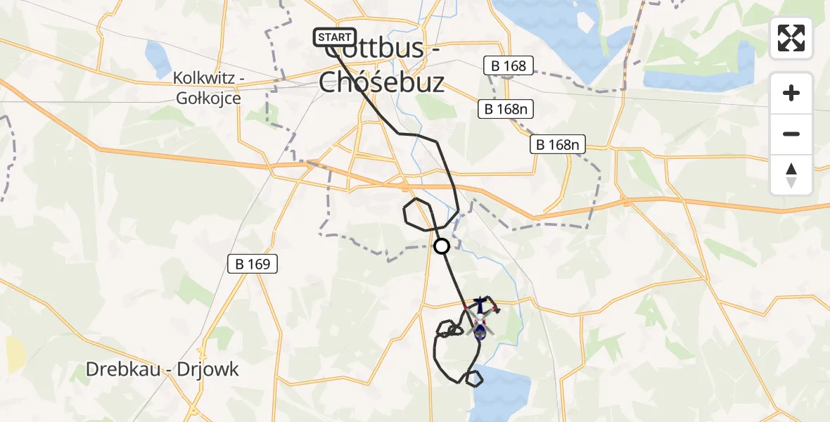 Flugroute Polizeihubschrauber Cottbus - Neuhausen/Spree, 30 Juli 2026, 08:23