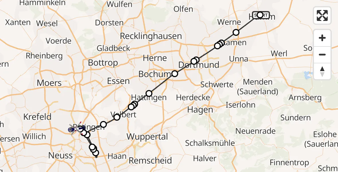 Flugroute Polizeihubschrauber Hamm-Lippewiesen Flugplatz - Düsseldorf Flughafen, 30 Juli 2026, 08:23