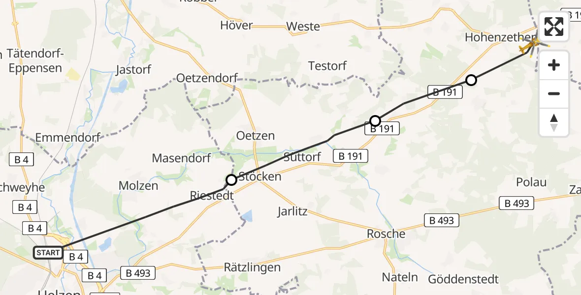 Flugroute Rettungshubschrauber Uelzen - Stoetze, 30 Juli 2026, 08:24