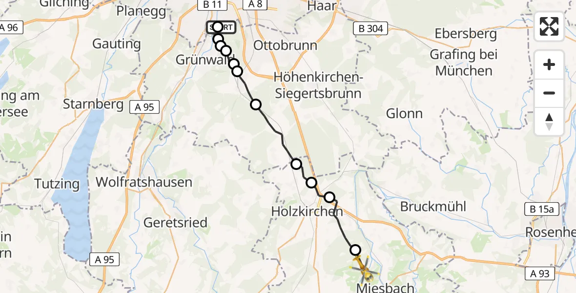 Flugroute Rettungshubschrauber ADAC Air Rescue Center Hubschrauberlandeplatz (Christoph 1) - Weyarn, 30 Juli 2026, 08:26