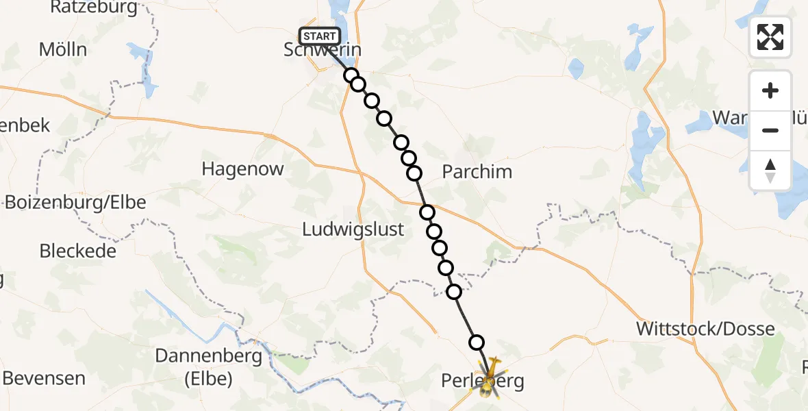 Flugroute Rettungshubschrauber Schwerin - Perleberg, 30 Juli 2026, 08:30