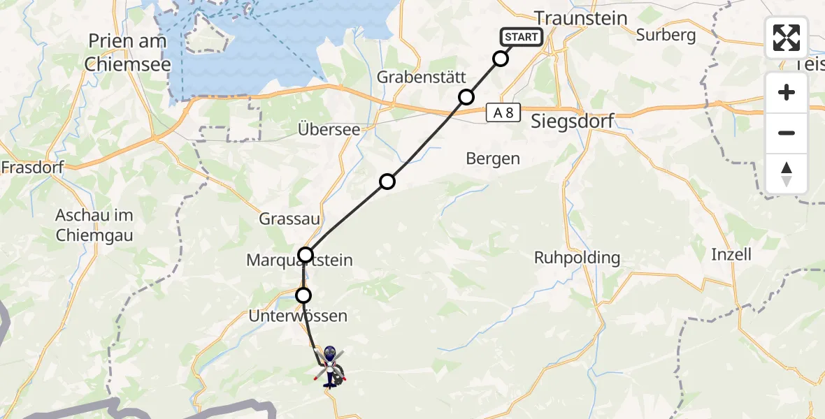 Flugroute Polizeihubschrauber Traunstein - Unterwössen, 30 Juli 2026, 08:37