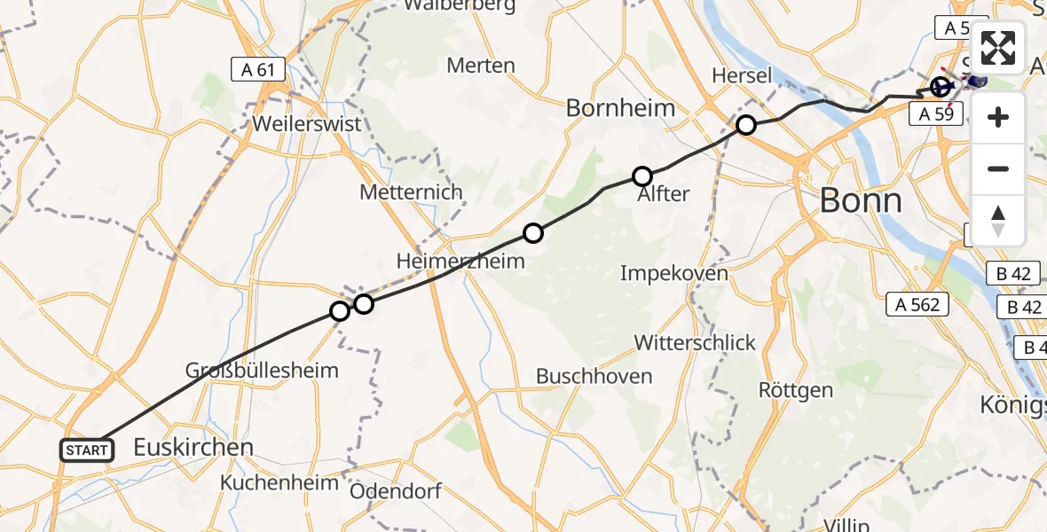 Flugroute Polizeihubschrauber Euskirchen - Sankt Augustin, 30 Juli 2026, 08:44