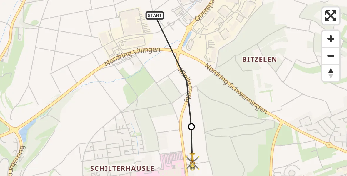 Flugroute Ambulanzhubschrauber Villingen-Schwenningen - DRF Air Rescue Station Villingen-Schwenningen Hubschrauberlandeplatz (Christoph 11), 30 Juli 2026, 08:53