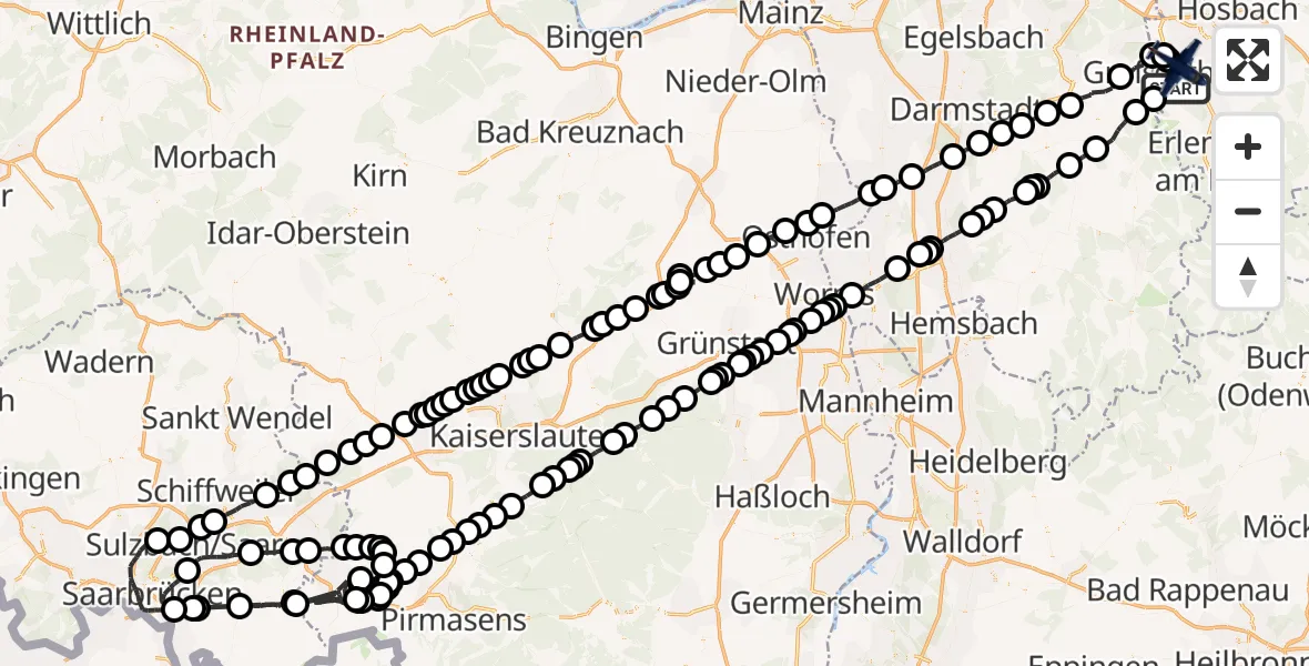 Flugroute Polizeiflugzeug Großostheim - Großostheim, 30 Juli 2026, 08:58