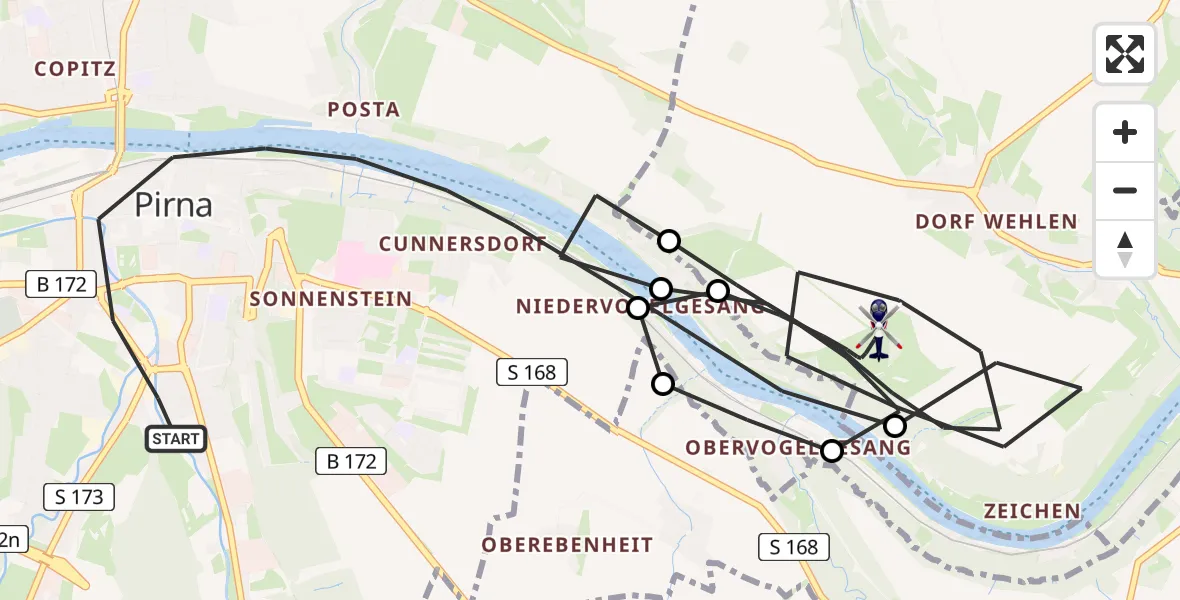 Flugroute Polizeihubschrauber Pirna - Stadt Wehlen, 30 Juli 2026, 09:05