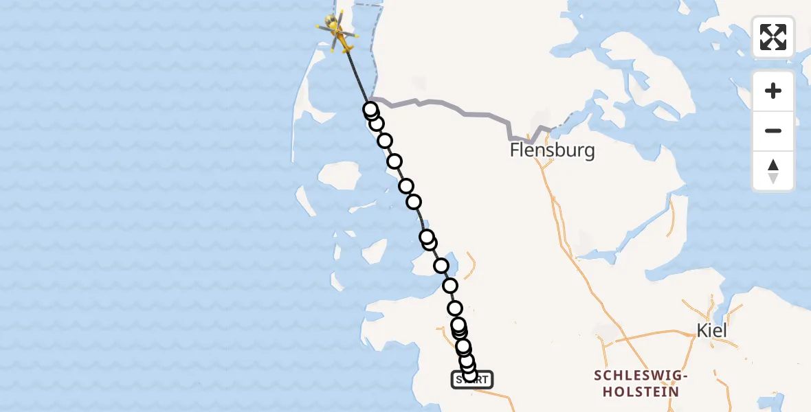 Flugroute Ambulanzhubschrauber Heide - Rodenäs, 30 Juli 2026, 09:05