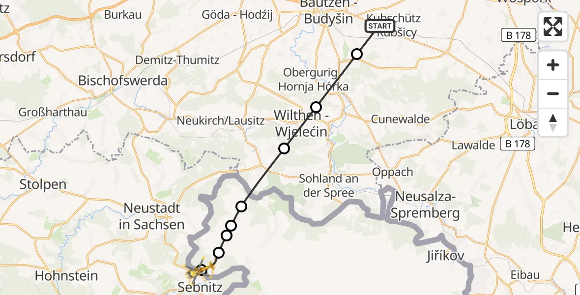 Flugroute Rettungshubschrauber Kubschütz - Saxon Switzerland Clinic Sebnitz Hubschrauberlandeplatz, 30 Juli 2026, 09:08