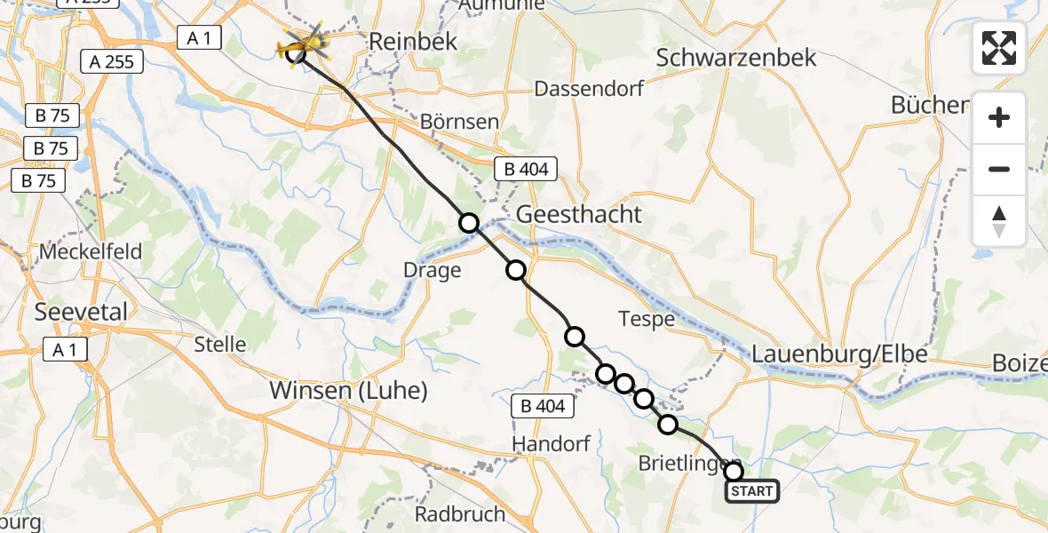 Flugroute Rettungshubschrauber Scharnebeck - Christoph Hansa ADAC Hubschrauberlandeplatz, 30 Juli 2026, 09:14