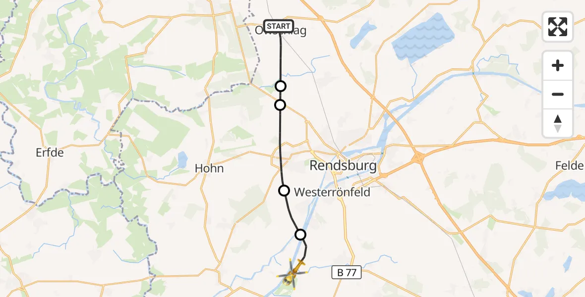 Flugroute Ambulanzhubschrauber Owschlag - Hörsten, 30 Juli 2026, 09:21
